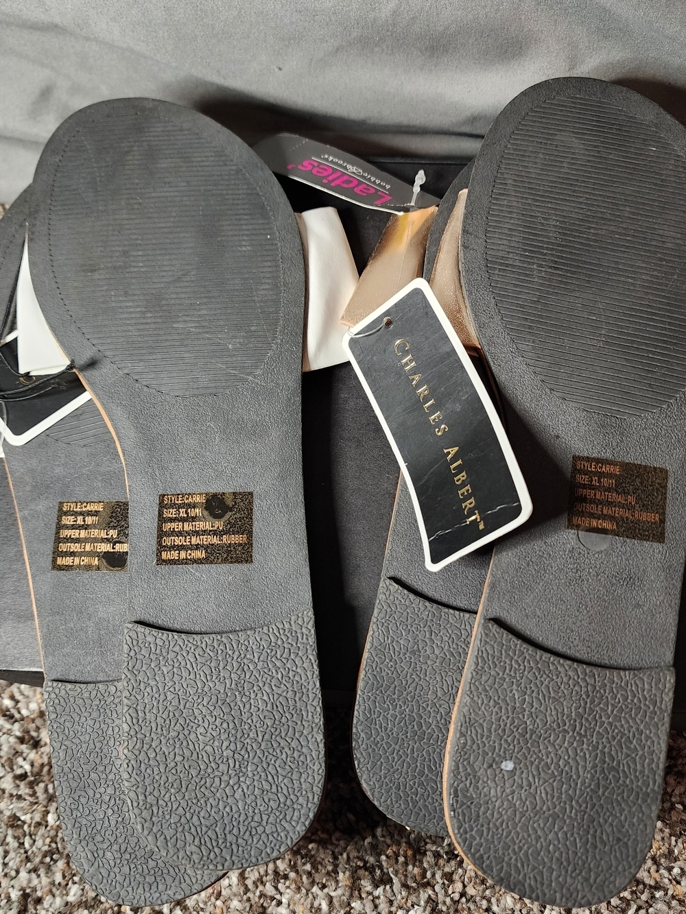 Charles Albert Tan Slides with White and Metallic Gold Straps - Picture 2 of 4